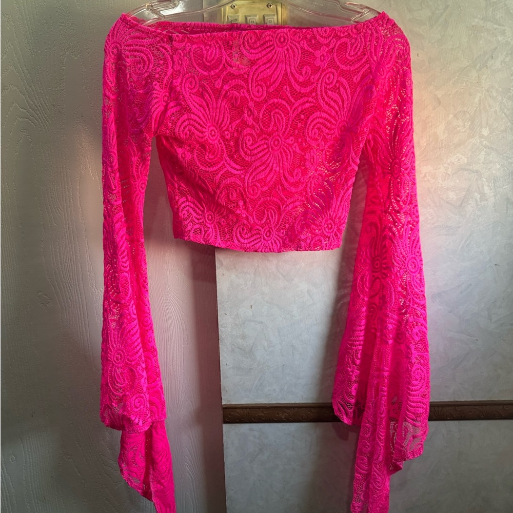 Vibrant Pink Lace Off-Shoulder Top